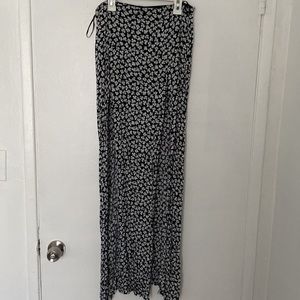 Navy white floral maxi skirt with double leg slit